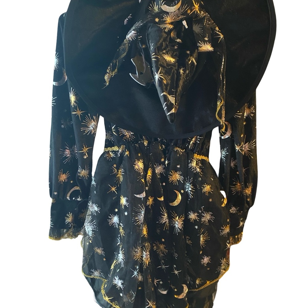 Light up Witch costume Black and Gold Celestial Print Fabric - Picture 2 of 8